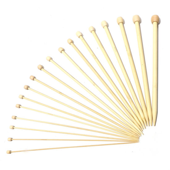 Image de Aiguilles à Tricoter Unique Point en Bambou Couleur Naturelle 25cm long, 5 Pièces
