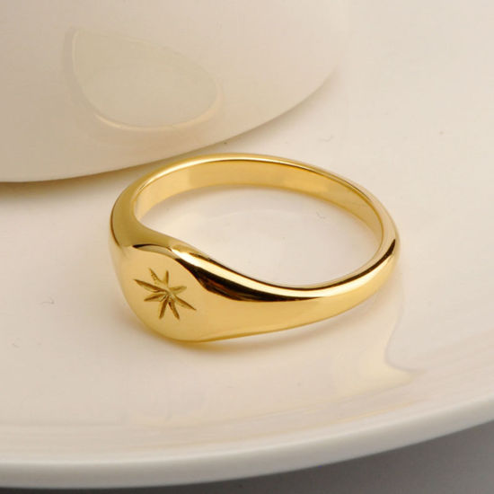Image de Bagues en Acier Titane Style Ins Non Ajustable Doré Rond Hexagram 1 Pièce
