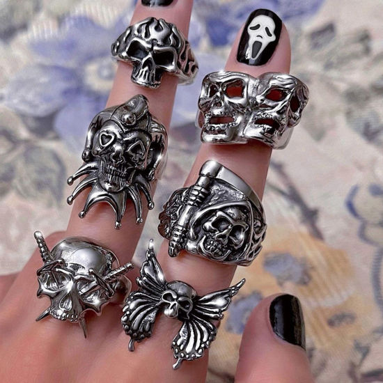Image de Bagues Punk Non Ajustable Argent Vieilli Halloween Araignée Ours 1 Pièce