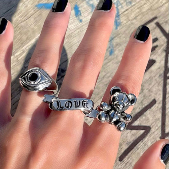 Image de Bagues Punk Non Ajustable Argent Vieilli Halloween Araignée Ours 1 Pièce