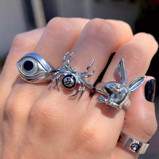 Image de Bagues Punk Non Ajustable Argent Vieilli Halloween Araignée Ours 1 Pièce