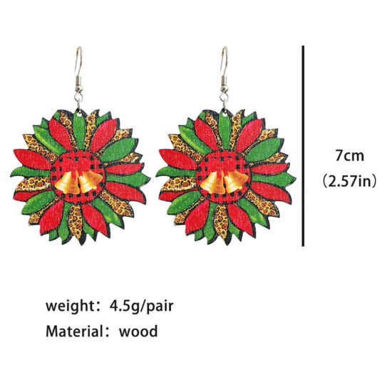 ウッド クリスマス フックピアス シルバートーン 多色 1 ペア の画像