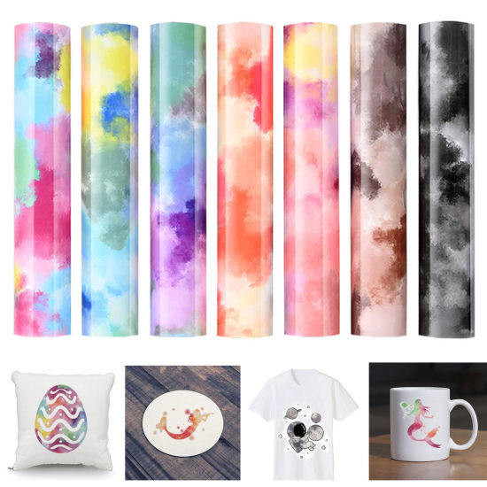 Image de 1 Pièce Feuille de Papier à Transfert Thermique pour Bricolage en PU Multicolore Rectangle Tie-Dye 30.5cm x 25cm