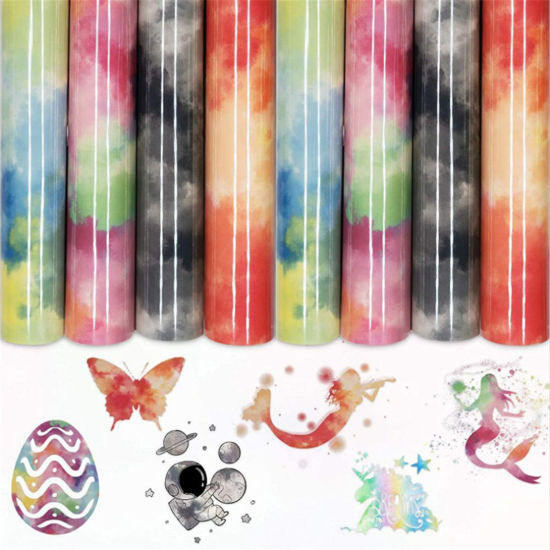 Image de 1 Pièce Feuille de Papier à Transfert Thermique pour Bricolage en PU Multicolore Rectangle Tie-Dye 30.5cm x 25cm