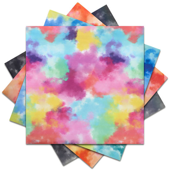 Image de 1 Pièce Feuille de Papier à Transfert Thermique pour Bricolage en PU Multicolore Rectangle Tie-Dye 30.5cm x 25cm