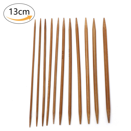 Image de Aiguilles à Tricoter Double Point en Bambou Naturel Brun 13cm Long, 5 Pièces