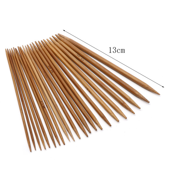 Image de Aiguilles à Tricoter Double Point en Bambou Naturel Brun 13cm Long, 5 Pièces