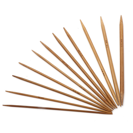 Image de Aiguilles à Tricoter Double Point en Bambou Naturel Brun 13cm Long, 5 Pièces