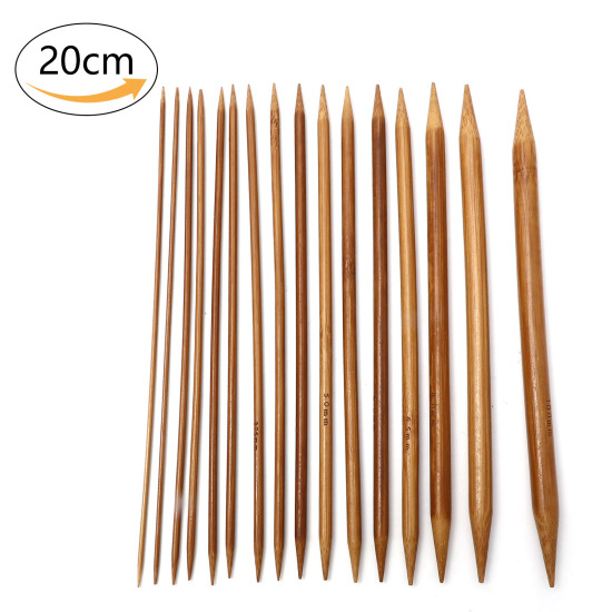 Image de Aiguilles à Tricoter Double Point en Bambou Naturel Brun 20cm Long, 5 Pièces