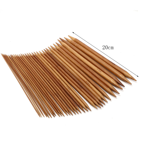 Image de Aiguilles à Tricoter Double Point en Bambou Naturel Brun 20cm Long, 5 Pièces