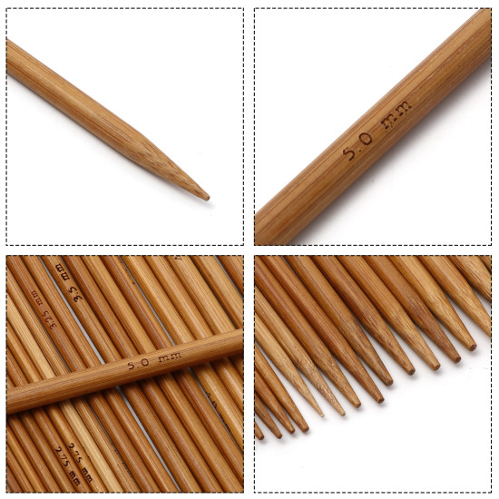 Image de Aiguilles à Tricoter Double Point en Bambou Naturel Brun 20cm Long, 5 Pièces