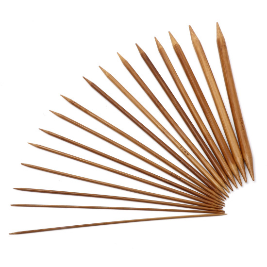 Image de Aiguilles à Tricoter Double Point en Bambou Naturel Brun 20cm Long, 5 Pièces