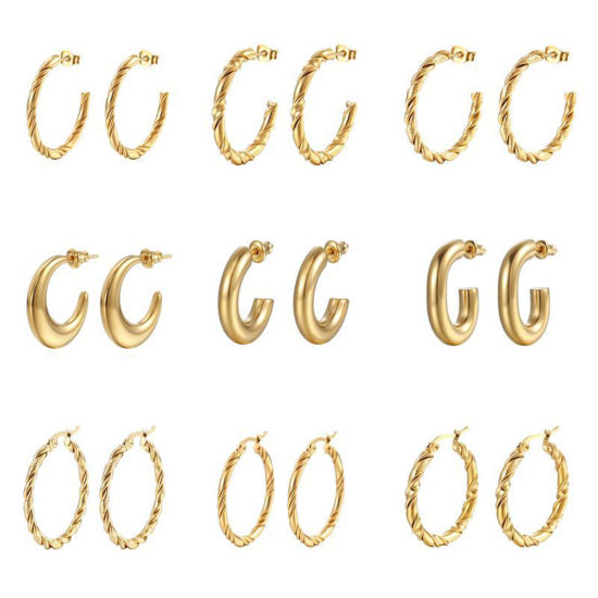 Imagen de 304 Acero Inoxidable Elegante Pendientes Círculos Multicolor Forma de C 1 Par