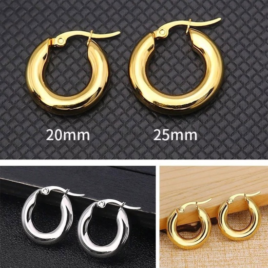 Image de Boucles d'Oreilles Créole Anneaux en 304 Acier Inoxydable Élégant Multicolore Rond 1 Paire