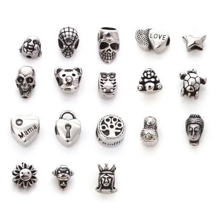 Perles en 304 Acier Inoxydable Argent Vieilli 1 Pièce