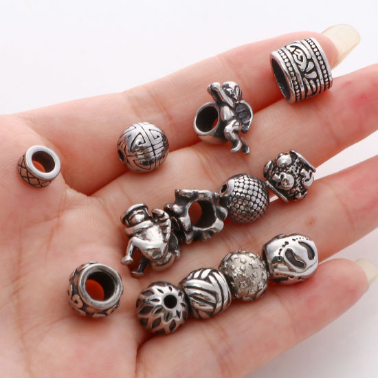Image de Perles en 304 Acier Inoxydable Argent Vieilli 1 Pièce