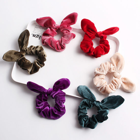 Imagen de Velvet Retro Lazos de pelo Multicolor Conejo 3cm Dia, 1 Unidad