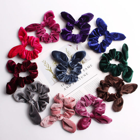 Imagen de Velvet Retro Lazos de pelo Multicolor Conejo 3cm Dia, 1 Unidad