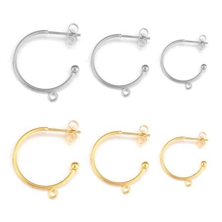 Accessoires de Boucles d'Oreilles en 304 Acier Inoxydable Forme de C Multicolore Boucle Ouvert 2 Pcs