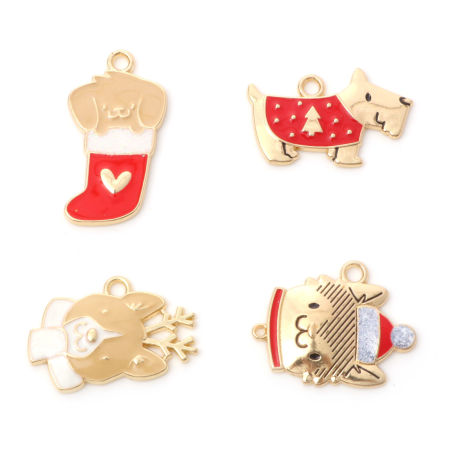 Zinc Based Alloy Christmas Charms Gold Plated Multicolor Enamel