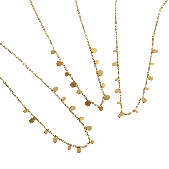 Image de Collier à Pendentif Chaîne Maille Forçat Élégant en 304 Acier Inoxydable Respectueux de la Nature Simple & Décontracté Plaqué Or 14K Franges Pompons Glands Pour Femmes 1 Pièce