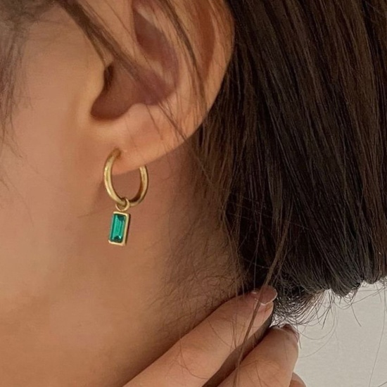エコフレンドリー 素敵 シンプル K14ゴールドメッキ 304ステンレス＆ジルコン 長方形 ピアスイヤリング 女性 2.3cm x 1cm、 1 ペア の画像