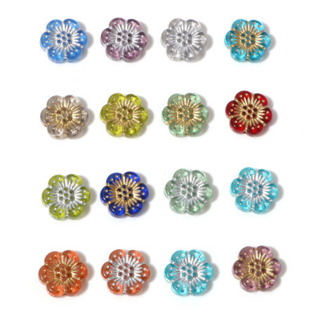 Perles en Acrylique Collection Végétale Multicolore Fleur 13mm x 12mm, Trou: env. 1.2mm, 10 Pcs
