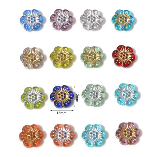 Image de Perles en Acrylique Collection Végétale Multicolore Fleur 13mm x 12mm, Trou: env. 1.2mm, 10 Pcs