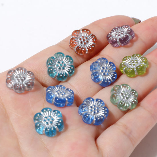 Image de Perles en Acrylique Collection Végétale Multicolore Fleur 13mm x 12mm, Trou: env. 1.2mm, 10 Pcs