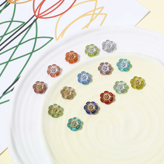 Image de Perles en Acrylique Collection Végétale Multicolore Fleur 13mm x 12mm, Trou: env. 1.2mm, 10 Pcs
