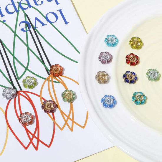 Image de Perles en Acrylique Collection Végétale Multicolore Fleur 13mm x 12mm, Trou: env. 1.2mm, 10 Pcs