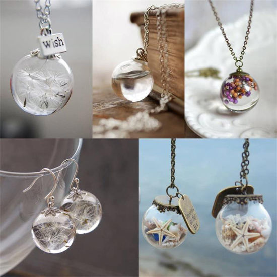 Image de Fiole Globe en Verre pour Boucle d'Oreille Collier 1 Trou Transparent 5 Pcs