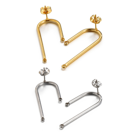 Boucles d'Oreilles Puces en 304 Acier Inoxydable Forme de C avec Boucle 2 Pcs