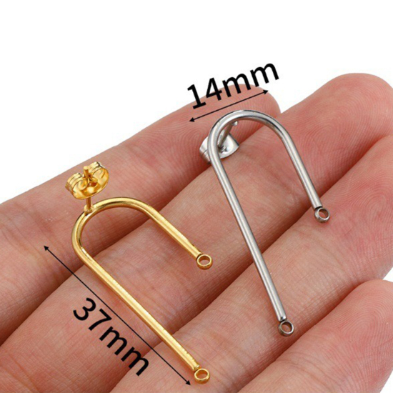 Picture of 304 Stainless Steel Ear Post Stud Earrings C Shape With Loop