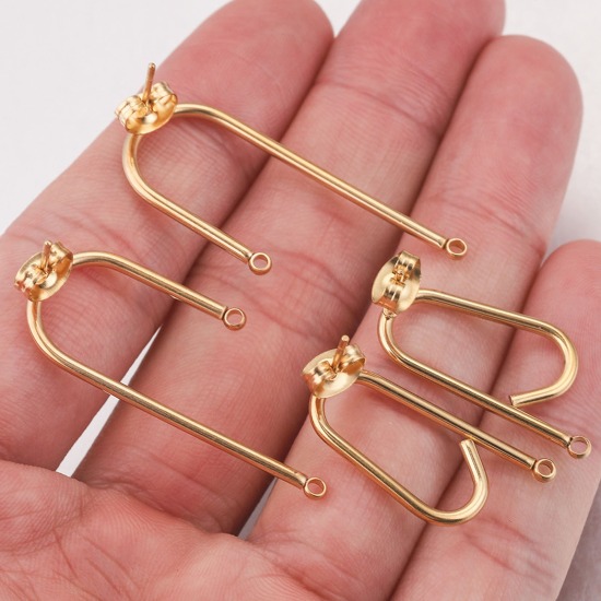 Picture of 304 Stainless Steel Ear Post Stud Earrings C Shape With Loop