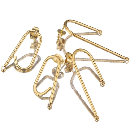 Picture of 304 Stainless Steel Ear Post Stud Earrings C Shape With Loop
