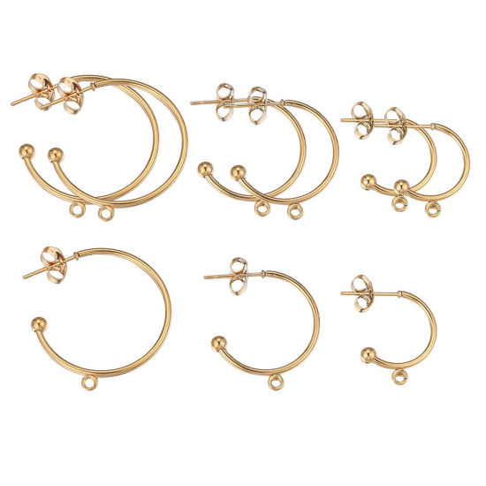 Picture of 304 Stainless Steel Hoop Earrings C Shape With Loop