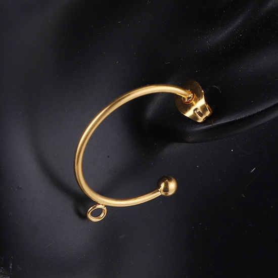 Picture of 304 Stainless Steel Hoop Earrings C Shape With Loop