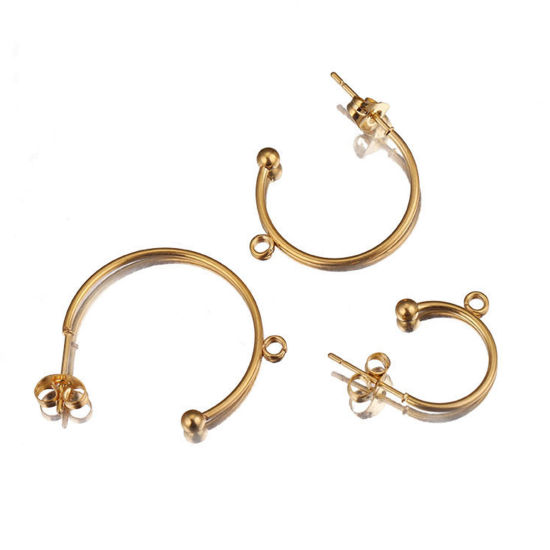 Picture of 304 Stainless Steel Hoop Earrings C Shape With Loop