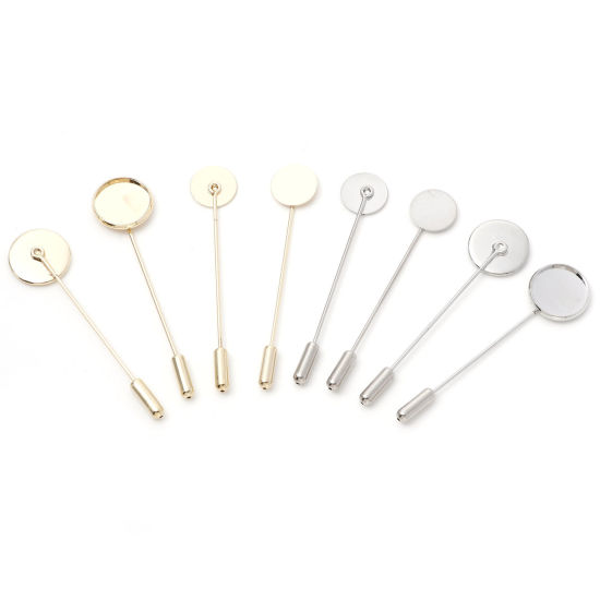 Picture of Brass Brooches Accessories Round Real Gold Plated Cabochon Settings