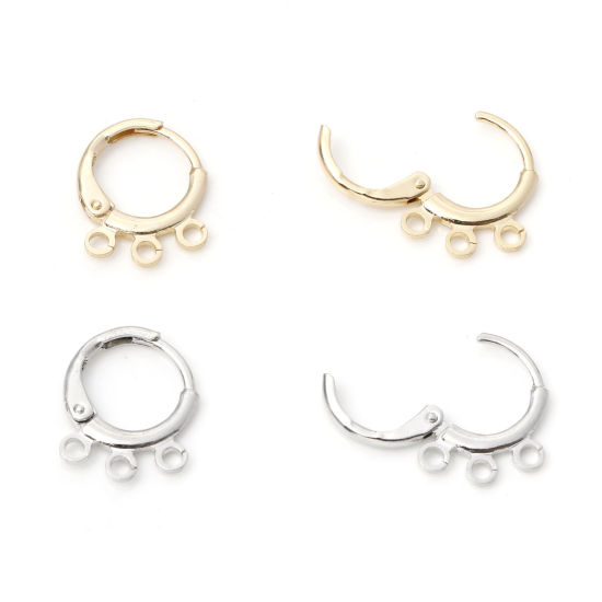Image de Boucles d'Oreilles Créole Anneaux en Laiton Plaqué Or Véritable Rond avec Boucle 15mm x 12mm, Epaisseur de Fil: (20 gauge), 4 Pcs