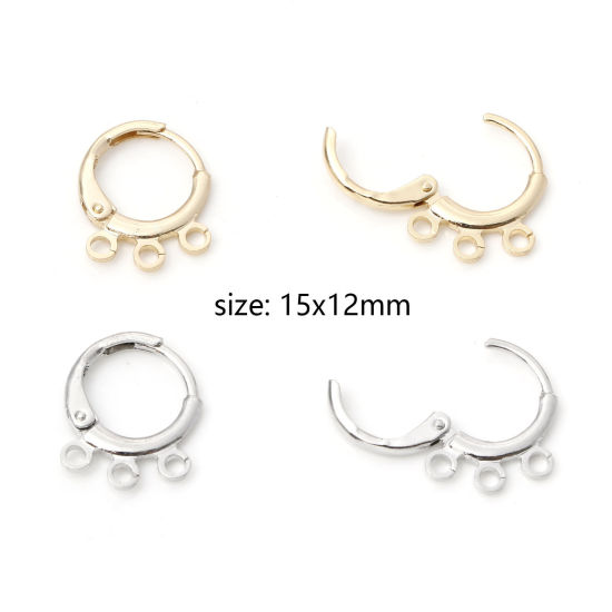 Image de Boucles d'Oreilles Créole Anneaux en Laiton Plaqué Or Véritable Rond avec Boucle 15mm x 12mm, Epaisseur de Fil: (20 gauge), 4 Pcs