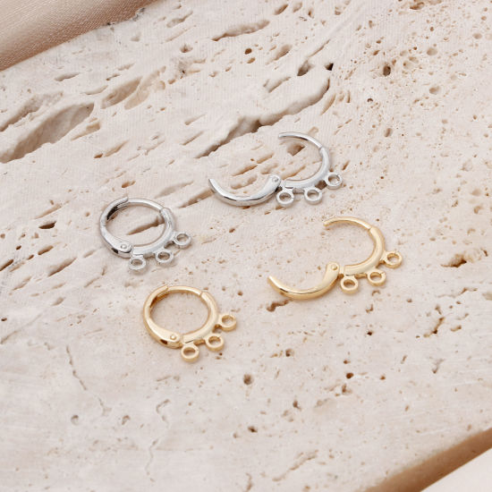 Image de Boucles d'Oreilles Créole Anneaux en Laiton Plaqué Or Véritable Rond avec Boucle 15mm x 12mm, Epaisseur de Fil: (20 gauge), 4 Pcs