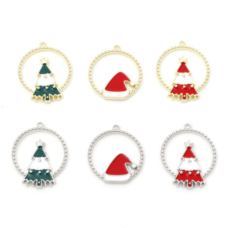 Breloques Noël en Alliage de Zinc Rond Multicolore Émail 10 Pcs