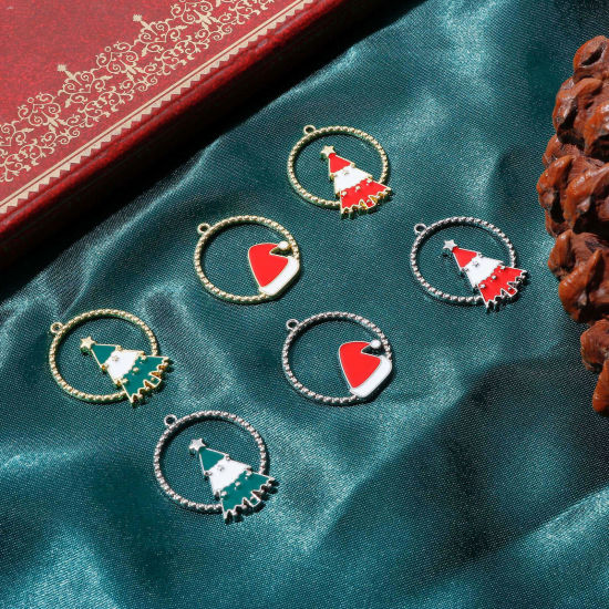 Bild von Zinklegierung Weihnachten Charms Rund Bunt Emaille 10 Stück