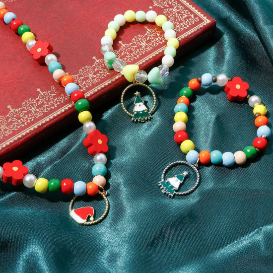 Bild von Zinklegierung Weihnachten Charms Rund Bunt Emaille 10 Stück