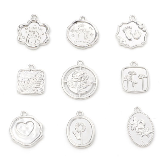 Bild von Zinklegierung Charms Blumen Silberfarbe Herz 10 Stück