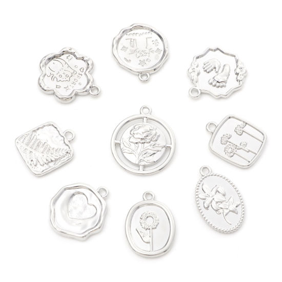 Bild von Zinklegierung Charms Blumen Silberfarbe Herz 10 Stück