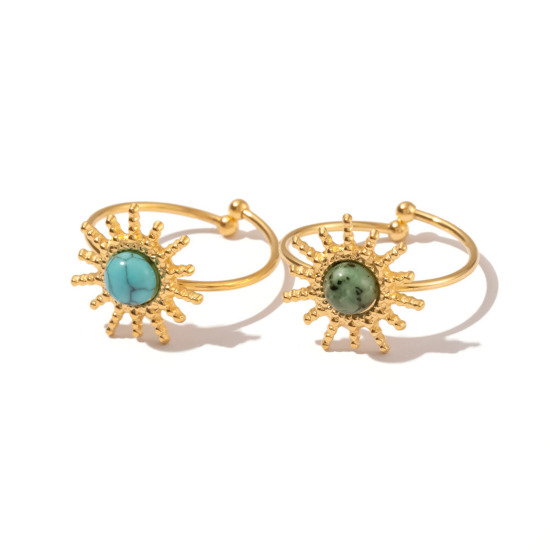 Image de Respectueux de la Nature Pastorale Naturelle Bagues Ouvert Ajoustable Style Bohème en 304 Acier Inoxydable & Pierre Plaqué Or Véritable 18K Soleil Pour Femmes 1 Pièce