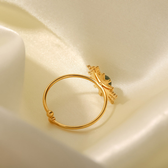 Image de Respectueux de la Nature Pastorale Naturelle Bagues Ouvert Ajoustable Style Bohème en 304 Acier Inoxydable & Pierre Plaqué Or Véritable 18K Soleil Pour Femmes 1 Pièce